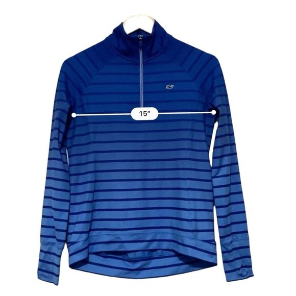 Vineyard Vines Blue Stripe Ombré Athletic Quarter Zip Pullover - Picture 7 of 10
